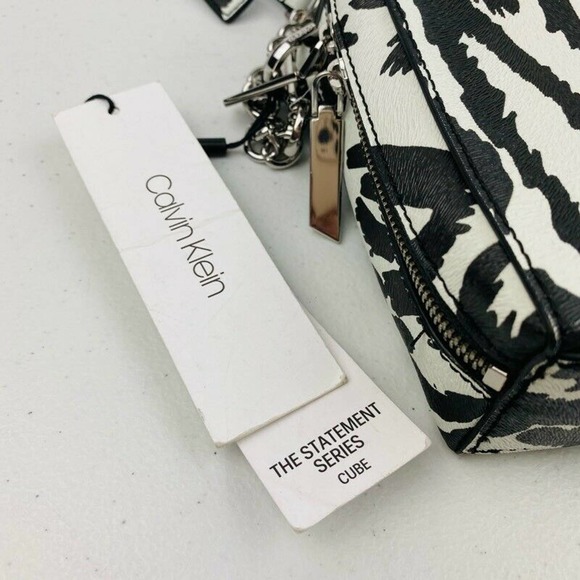Calvin Klein Statement Series L Box Crossbody Shoulder Handbag Zebra NEW Black - Picture 7 of 8